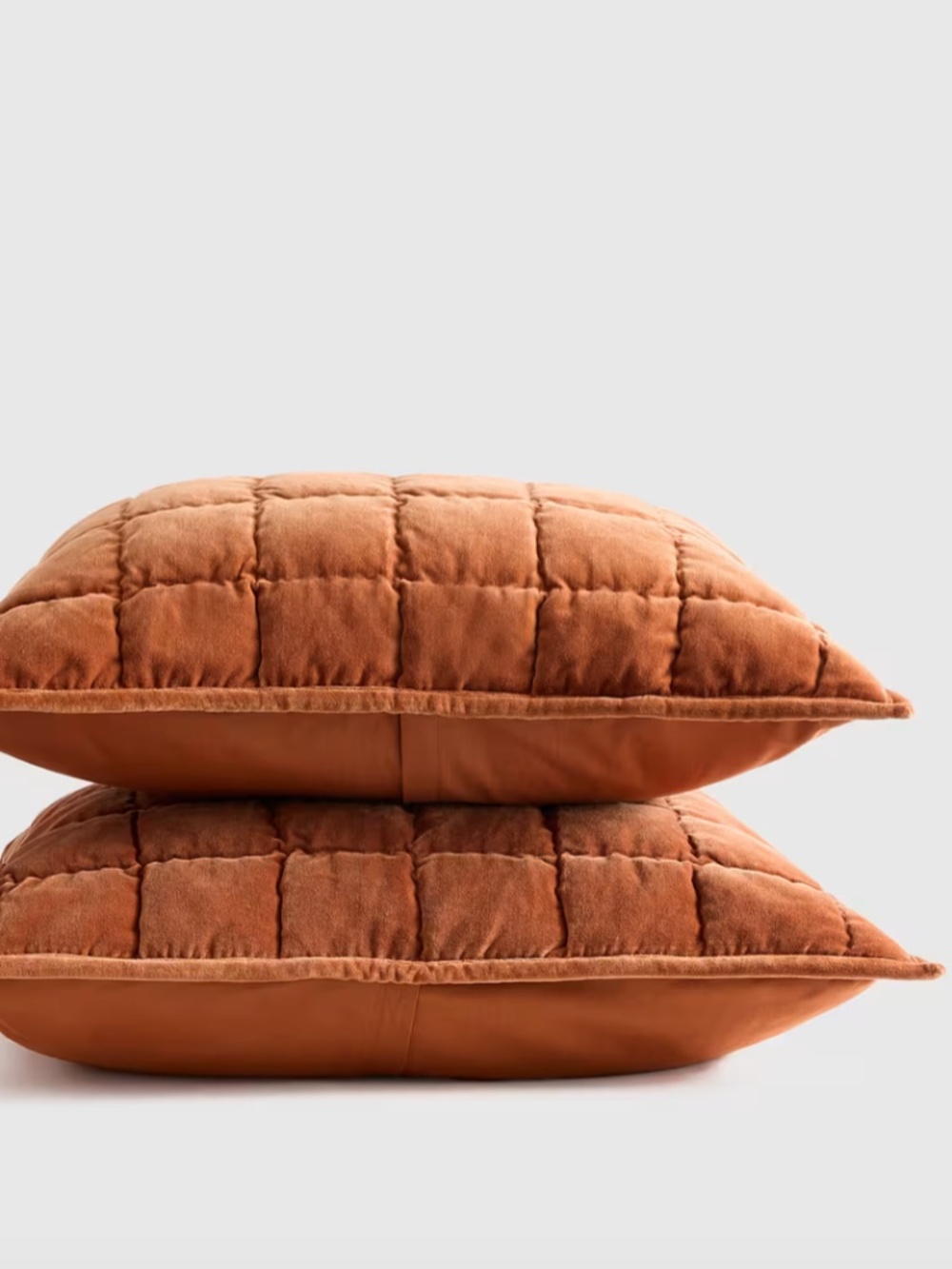 Cotton Velvet Box Quilted Sham Set New! Queen Standard Terracotta